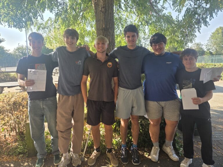 Year 13 Results Day 2026 Sam Hanks, Charlie Hoyle, Matthew Parks, Daniel Cogan, Adam Sinden, Barnaby Smith